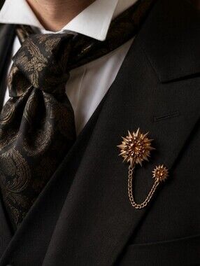 Unisex Vintage Dual Adornment Blazer Pin Brooch Gold Tone Topaz Stones Prong Set
